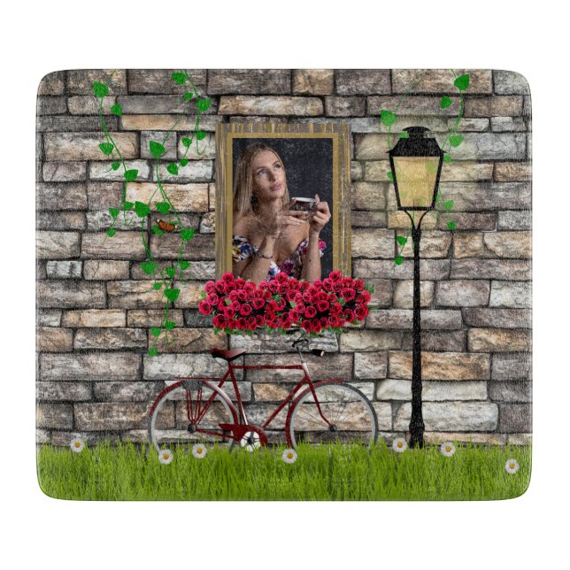 Vintag Märchenhof Fahrrad Rose Girly Foto Rahmen Schneidebrett (Vorderseite)