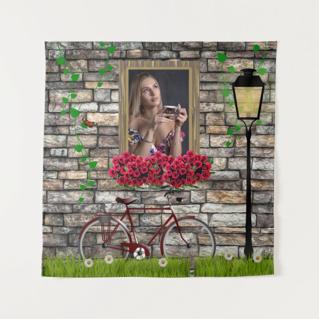 Vintag Märchenhof Fahrrad Rose Girly Foto Rahmen Wandteppich (Vorderseite)