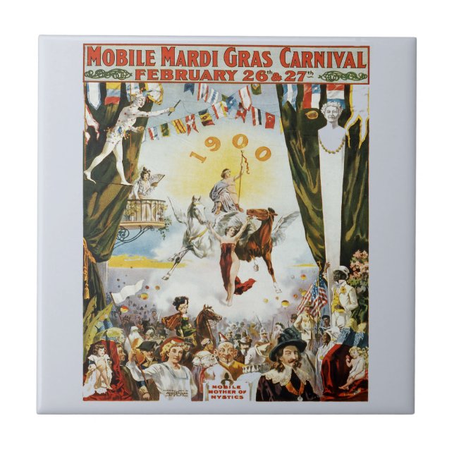 Vintag Mardi Gras Poster Fliese (Vorderseite)