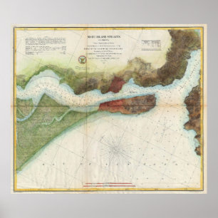 Vintag Mare Island Strait and Vallejo Map (1857) Poster