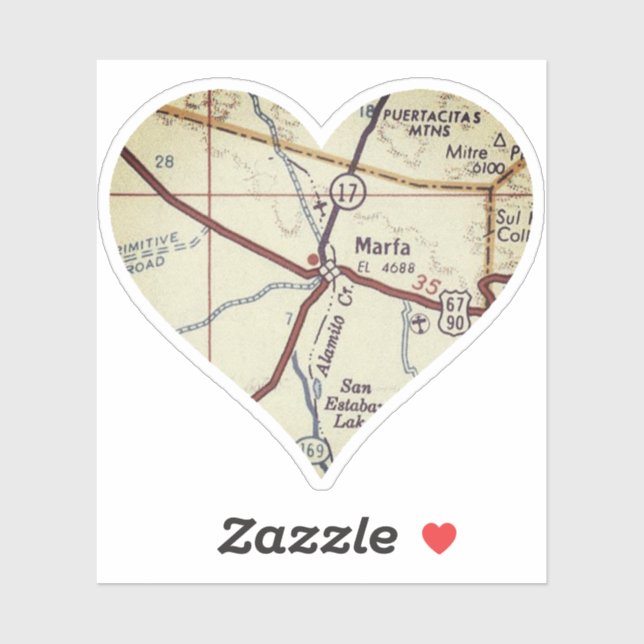 Vintag Marfa TX Karte Aufkleber (Blatt)