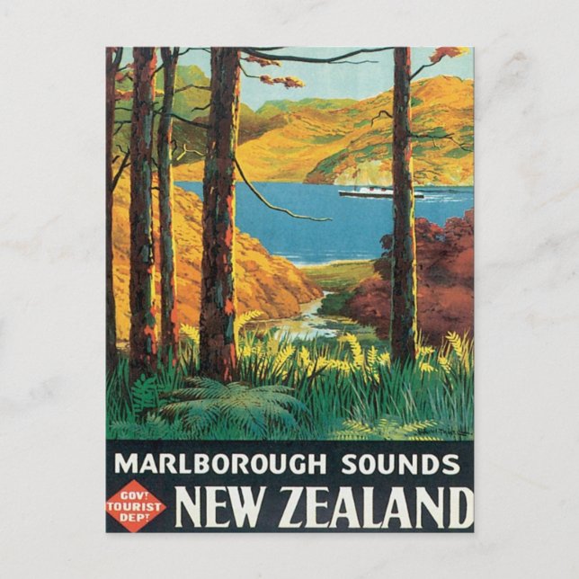 Vintag Marlborough Sounds Neuseeland Postkarte (Vorderseite)