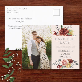Vintag Marsala Blush Pewter Floral Save the Date Ankündigungspostkarte