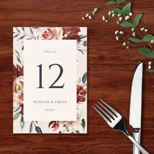 Vintag Marsala Blush Pewter Floral Tischnummer