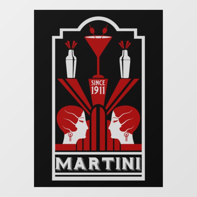 Vintag Martini Art Deco Fensteraufkleber (Blatt)