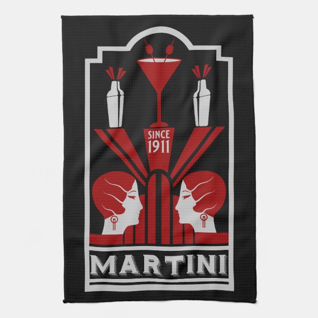 Vintag Martini Art Deco Geschirrtuch (Vertikal)