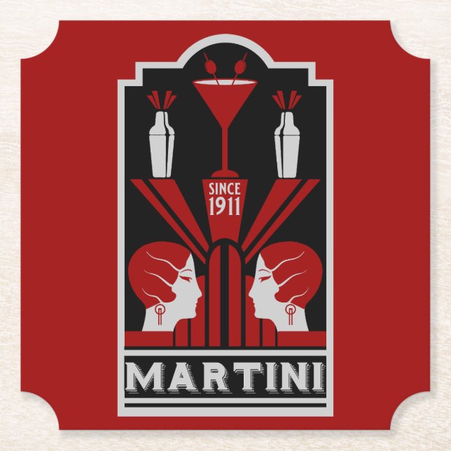 Vintag Martini Art Deco Untersetzer (Vorderseite)