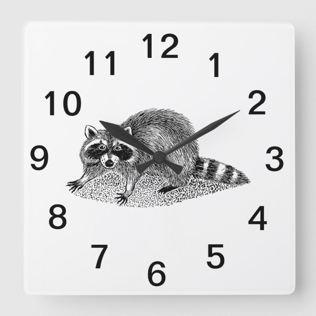 Vintag Masked Raccoon Quadratische Wanduhr (Vorderseite)