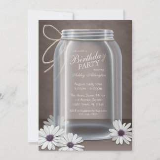Vintag Mason Jar Daisy Brown Geburtstagsparty Einladung