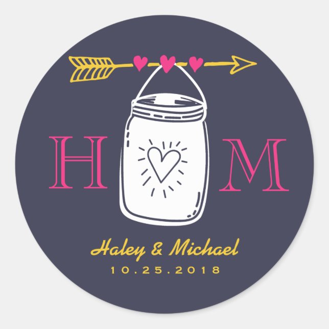 Vintag Mason Jar Monogram Country Wedding Sticker (Vorderseite)