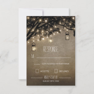 Vintag Mason Jar Oak Tree Wedding RSVP Cards Karte