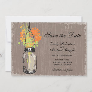 Vintag Mason Jar und Wildblumen Save the Date Einladung