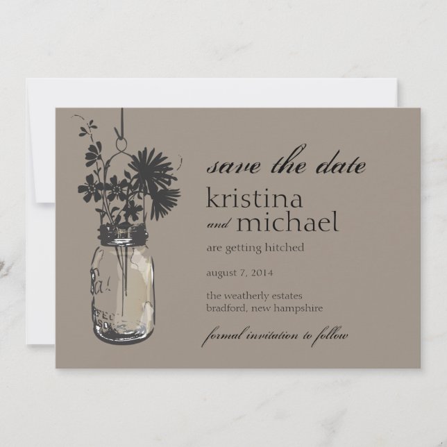 Vintag Mason Jar & Wild Blume Save the Date (Vorderseite)