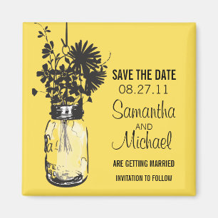 Vintag Mason Jar & Wild Blume Save the Date Magnet
