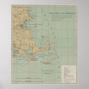 Vintag Massachusetts Lighthouse Map (1898) Poster