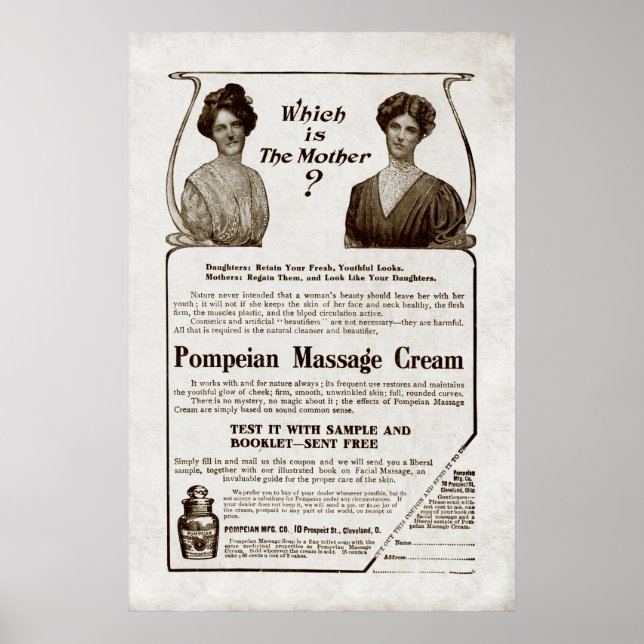 Vintag Massage Cream Ad von 1907 Poster (Vorne)