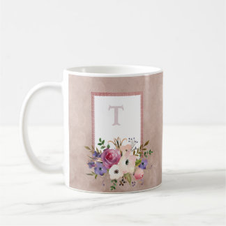 Vintag Mauve Watercolor Floral Initial 2 Kaffeetasse