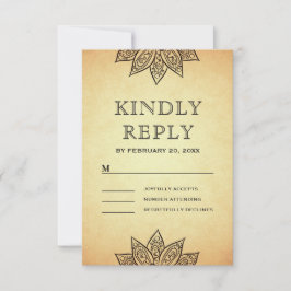 Vintag Mehendi Henna Indian Wedding RSVP Karte