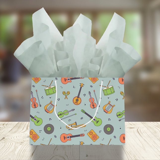 Vintag Melodies | Muster eines Retro-Musikinstrume Große Geschenktüte (Von Creator hochgeladen)