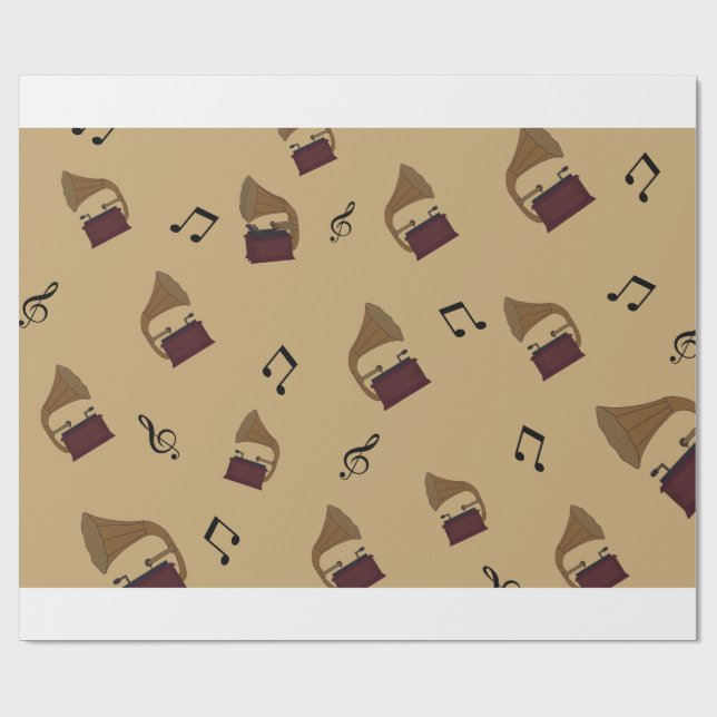 Vintag Melody Gramophone Music Pattern Geschenkpapier (Flach)