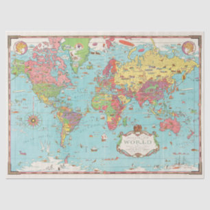 Vintag Mercator World Map Decoupage Seidenpapier