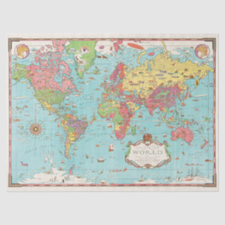 Vintag Mercator World Map Decoupage Seidenpapier