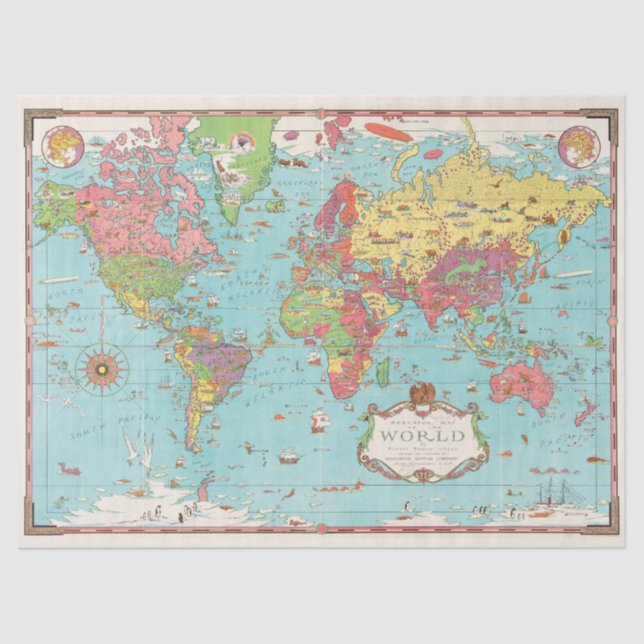 Vintag Mercator World Map Decoupage Seidenpapier (Vorderseite)