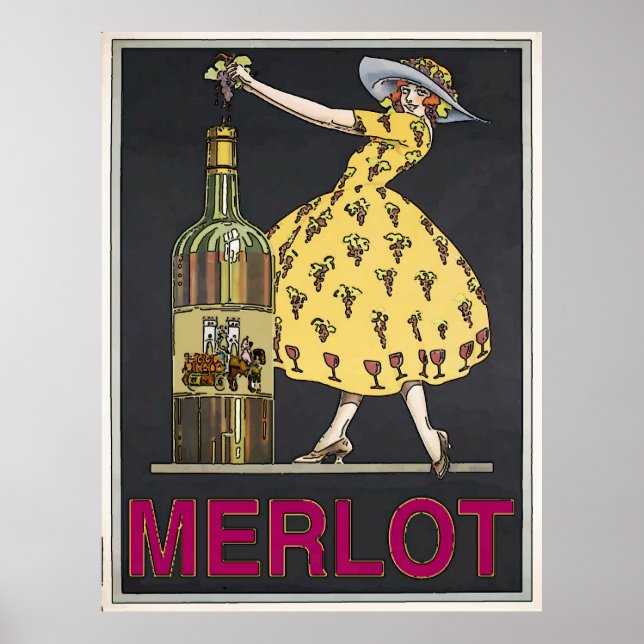 Vintag Merlot Wine Maid Poster (Vorne)