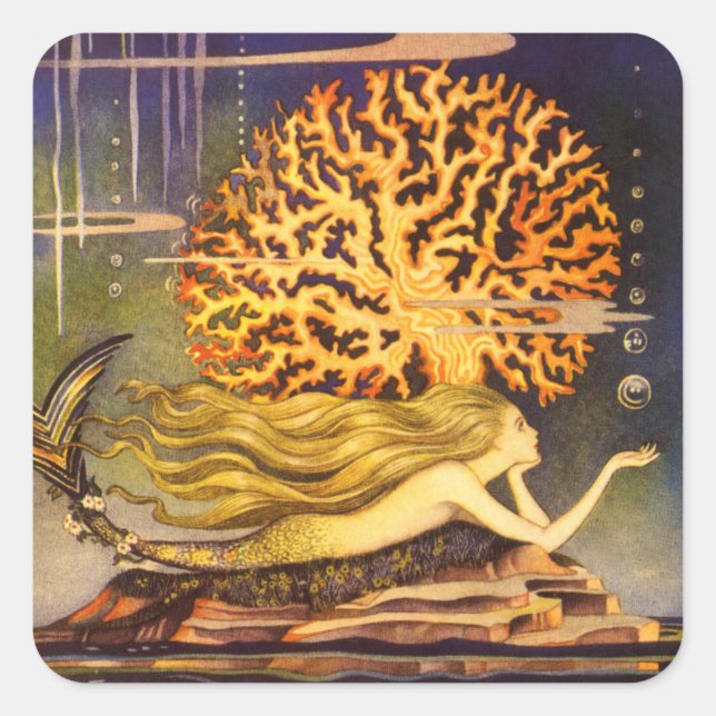 Vintag Mermaid Quadratischer Aufkleber (Vorderseite)