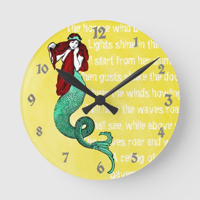Vintag Mermaid Runde Wanduhr (Vorderseite)