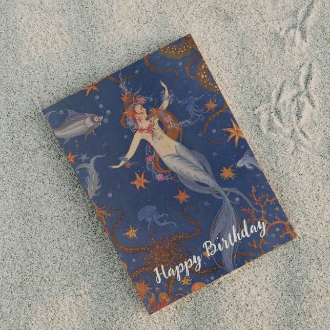 Vintag Mermaid Undersea Blue Whimsical Geburtstag Postkarte (Von Creator hochgeladen)
