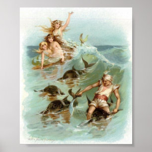 Vintag - Mermaids Cheer Dolphin Rescue, Poster