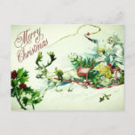 Vintag Merry Christmas Santa Sleigh Reindeer Postkarte<br><div class="desc">Weihnachtspostkarte</div>