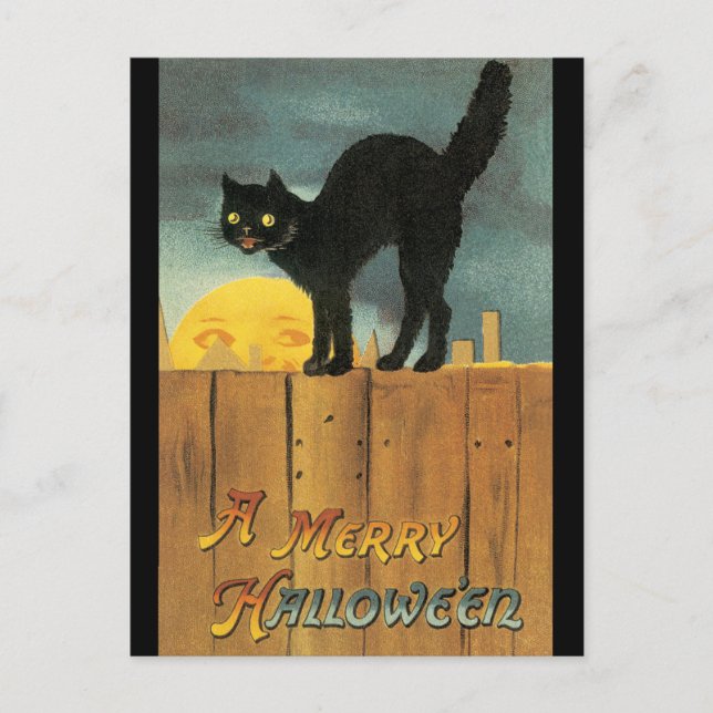 Vintag Merry Halloween Cat von Ellen Clapsaddle Postkarte (Vorderseite)