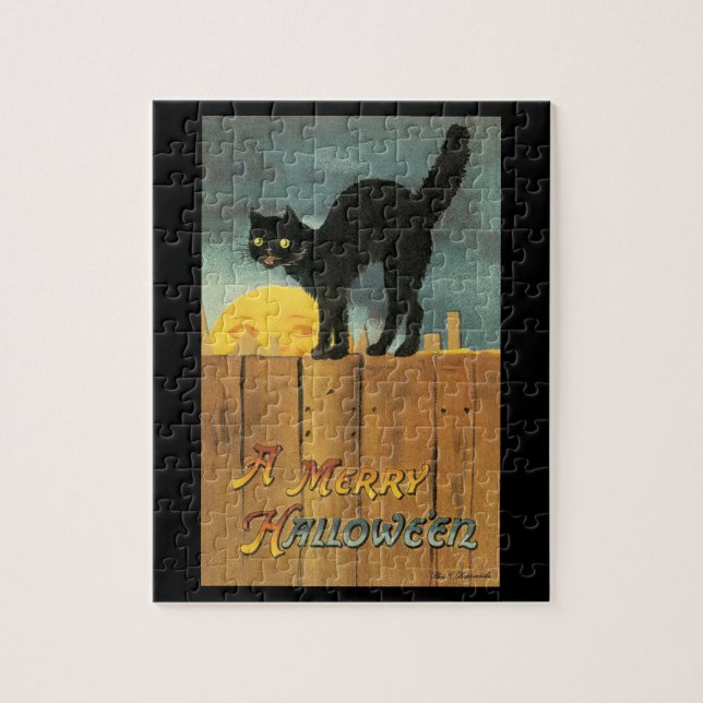 Vintag Merry Halloween Cat von Ellen Clapsaddle Puzzle (Vertikal)