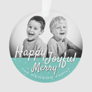 Vintag Merry Happy Jolly Script Foto Weihnachten Ornament