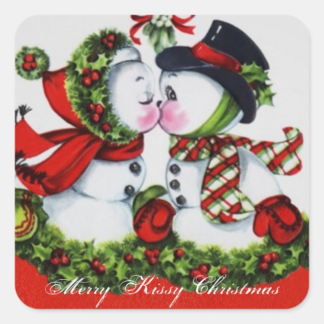Vintag Merry Kissy Christmas Quadratischer Aufkleber (Vorderseite)