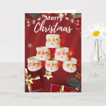 Vintag Merry Santa Tasse Weihnachtskarte