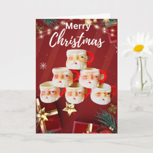 Vintag Merry Santa Tasse Weihnachtskarte Karte