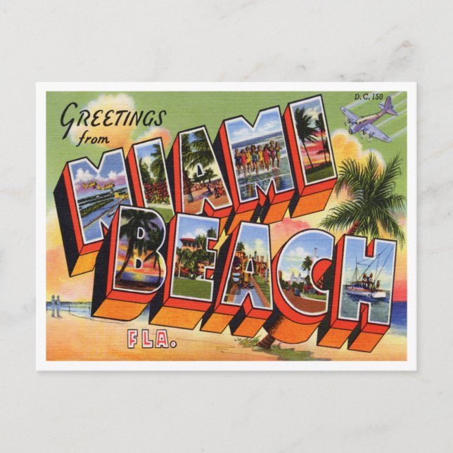 Vintag Miami Beach Postcard Postkarte (Vorderseite)