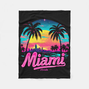 Vintag Miami Beach - Retro 305 Florida Sunset Gra Fleecedecke