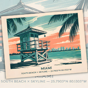 Vintag Miami Florida South Beach Skyline Travel Postkarte