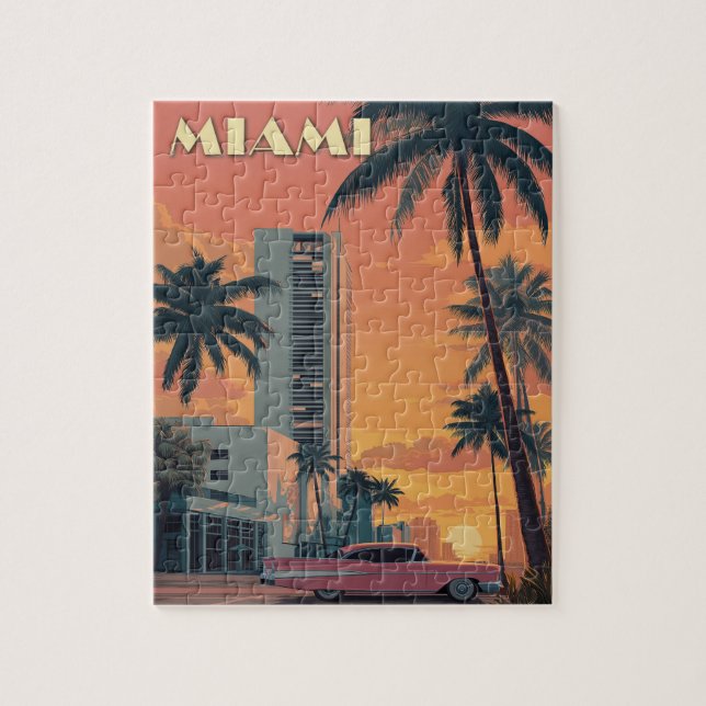 Vintag Miami Florida Travel Puzzle (Vertikal)