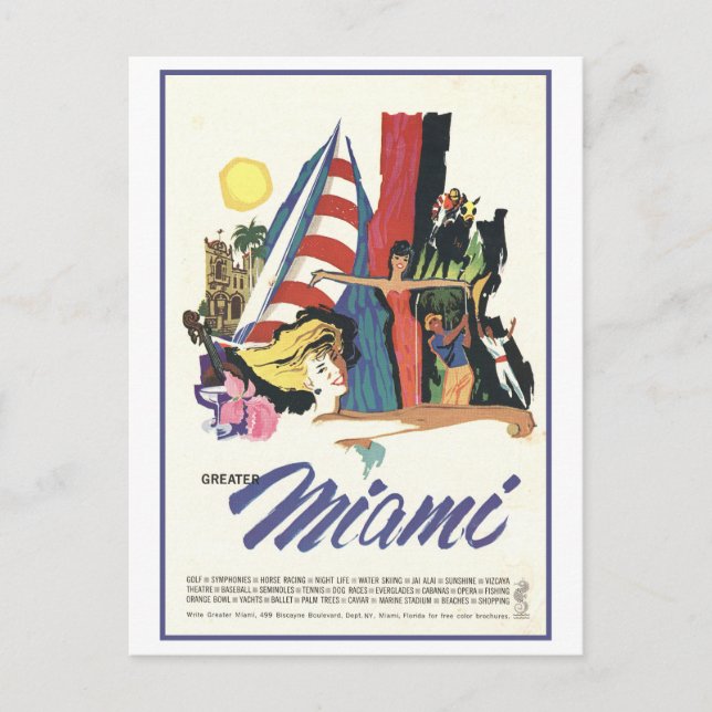 Vintag Miami Travel Poster Postkarte (Vorderseite)