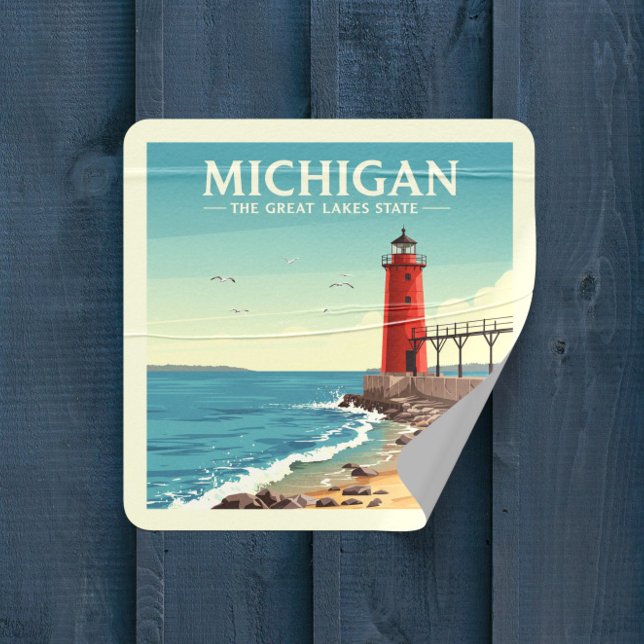 Vintag Michigan Quadratischer Aufkleber (Von Creator hochgeladen)