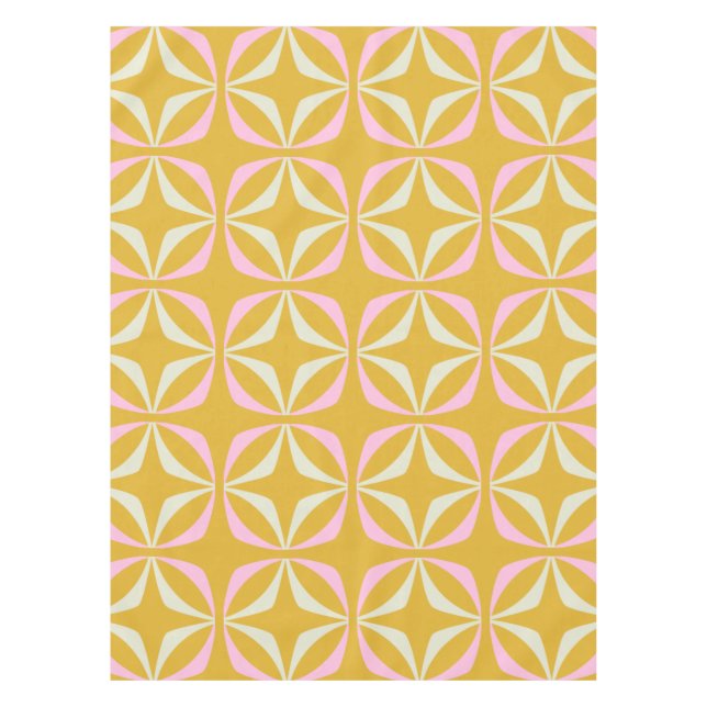 Vintag Mid Mod Mustard Yellow Pink Geometric  Tischdecke (Vorderseite)