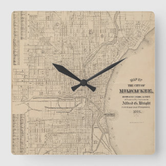 Vintag Milwaukee, Wisconsin Karte Quadratische Wanduhr