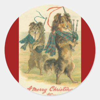 Vintag *Mini Collie* Frohe Weihnachten! Runder Aufkleber