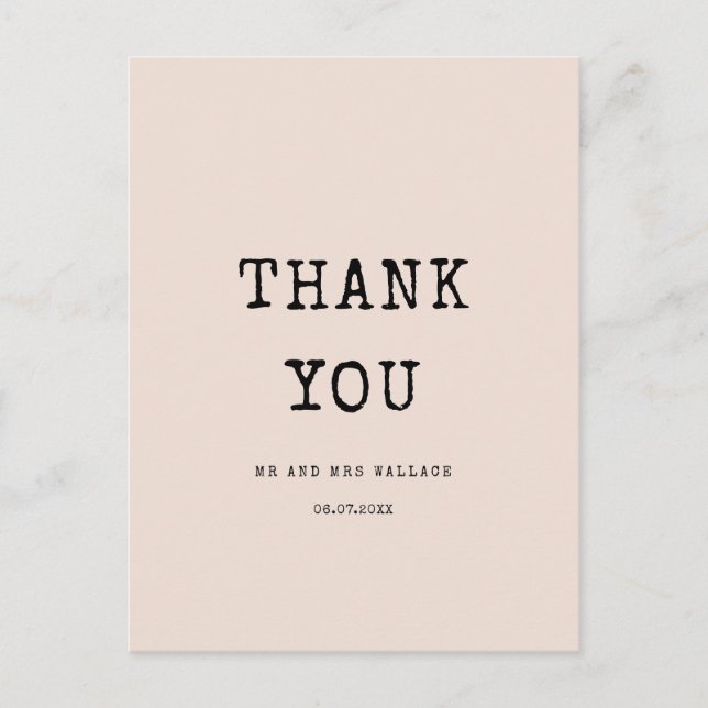 Vintag minimalistische Schreibmaschine Vielen Dank Postkarte (Vorderseite)