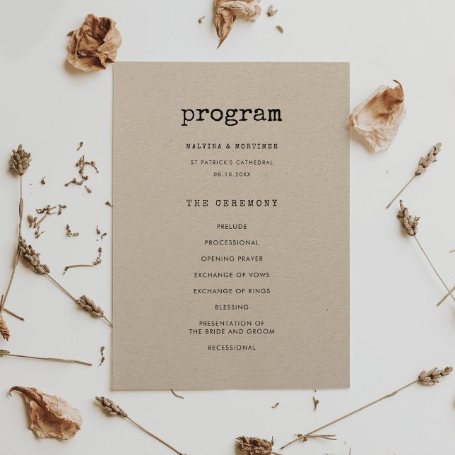 Vintag-minimalistische Schreibmaschinenhochzeit Programm (Von Creator hochgeladen)